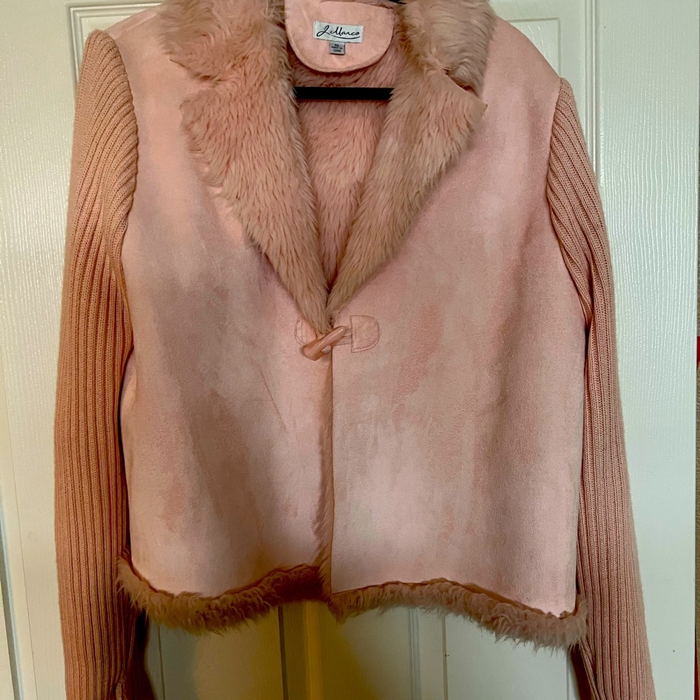 Pretty in Pink!  Fun Sweater Jacket, faux suede and fur.